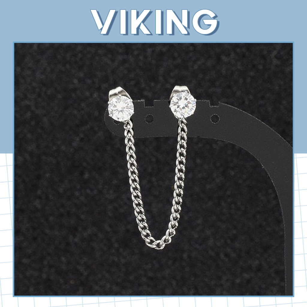 Khuyên Tai Bông Tai Nữ Dáng Dây Đính Đá Nhân Tạo Xỏ 2 Lỗ Thép Titan Không Gỉ C02