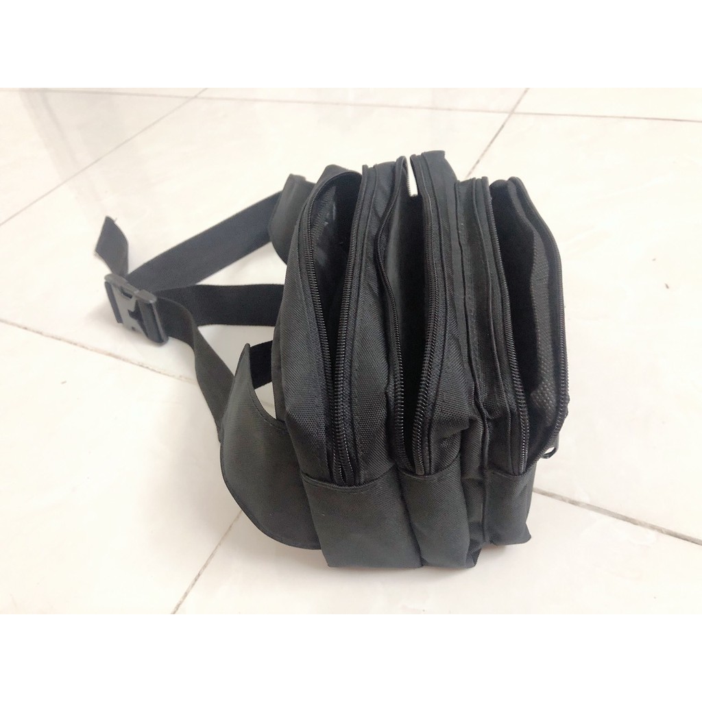 FREESHIP 50K_[HCM] Túi đeo chéo nam - Túi bao tử Full đen chất vải PVC dày dặn cao cấp 3 ngăn