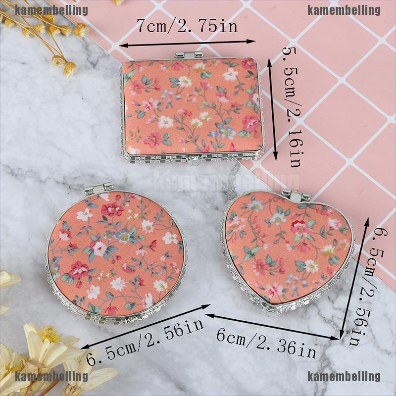 (kam) Mỹ Phẩm Trang Điểm Mini Bỏ Túi Hai Mặt Họa Tiết Hoa Vintage Có Thể Gập Lại