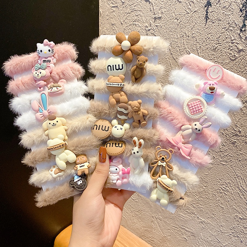 Dây buộc tóc cao su bọc lông nhung họa tiết hoạt hình dễ thương cho nữ