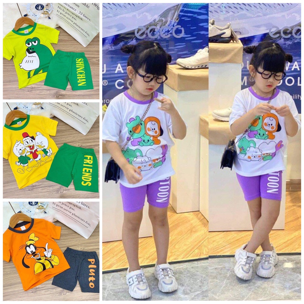 TREND Bộ ngố cotton màu in hình vải cotton 4 chiều mịn đẹp cho bé gái từ 10 đến 23kg - Bộ quần áo trẻ em - FREESHIP