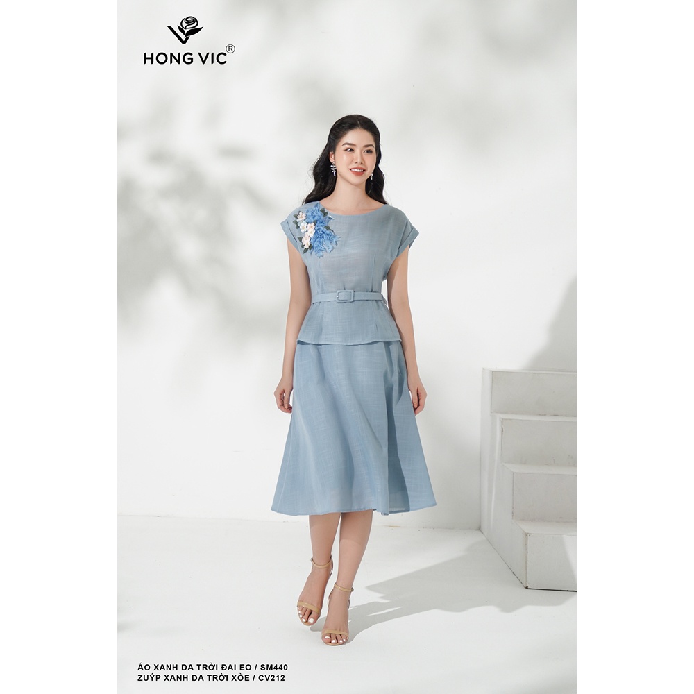 Chân váy nữ thiết kế Hong Vic xanh da trời xòe CV212