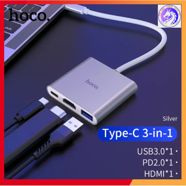 BỘ CHUYỂN ĐỔI ĐẦU TYPE-C SANG 3 CỔNG USB 3.0 + HDMI + PD HOCO HB14 DÀI 15CM BH12 THÁNG
