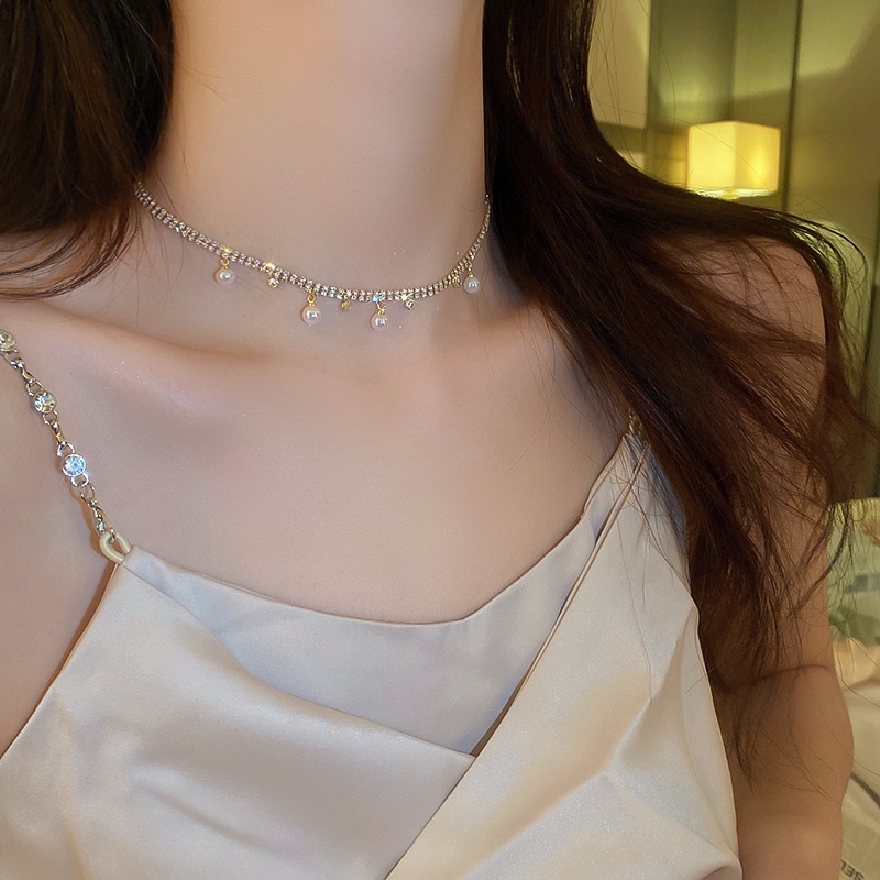 Choker đá hạt ngọc trai nhân tạo phối sang chảnh VC46