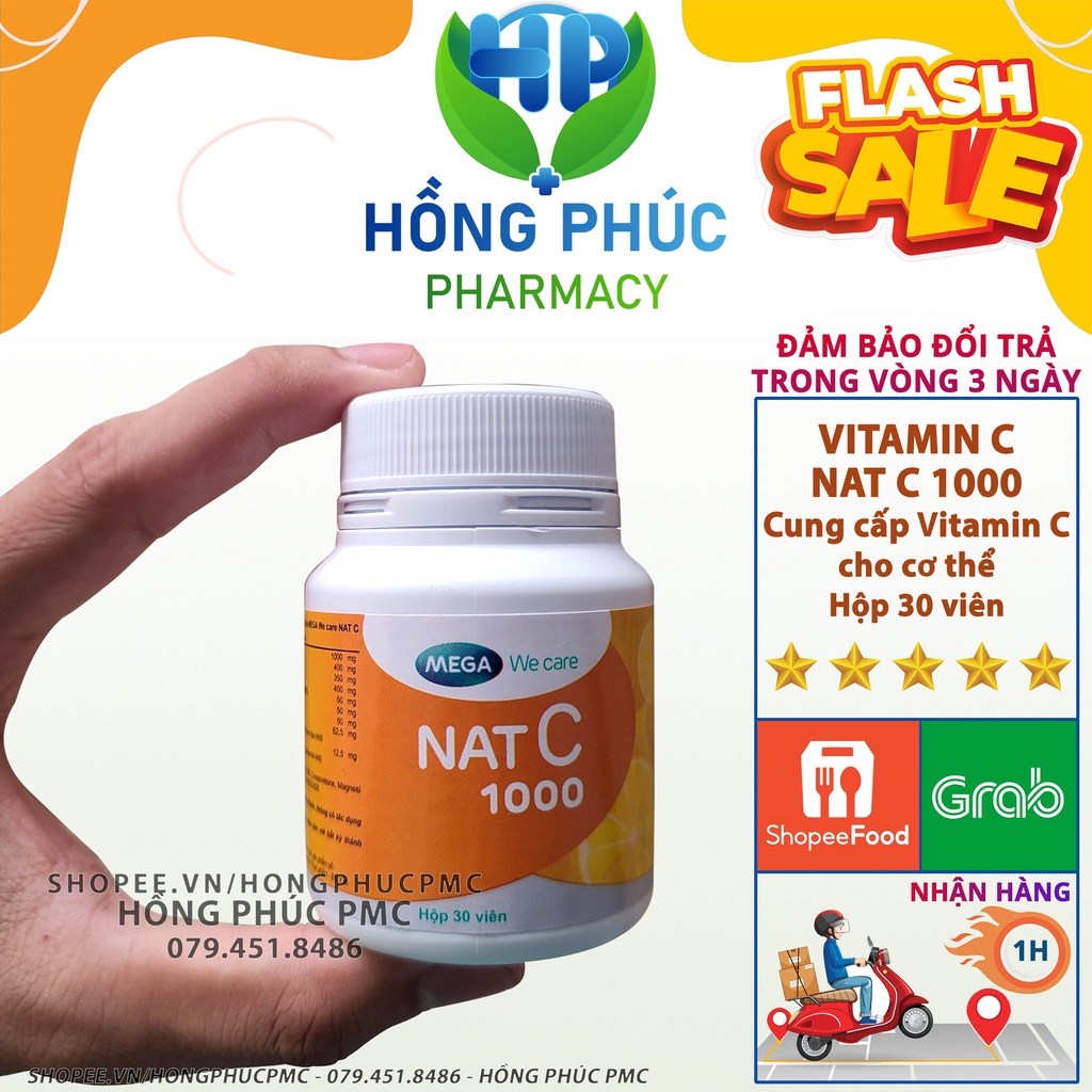 NAT C 1000 Hộp 30 - 60 viên uống Vitamin C NATC 1000mg - Mega we care Minh Khang Pharmacy