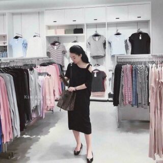Váy maxi thun lệch vai