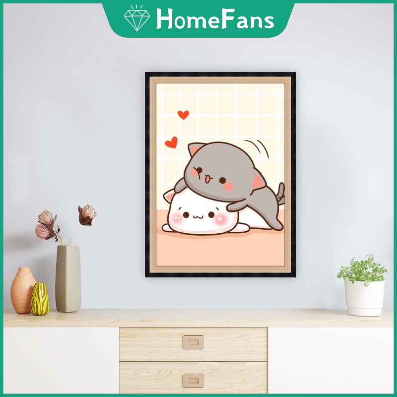 Bộ Tranh Đính Đá 5D Tự Làm 40x50cm Hình Chú Mèo Hoạt Hình Đáng Yêu Trang Trí Nhà Cửa