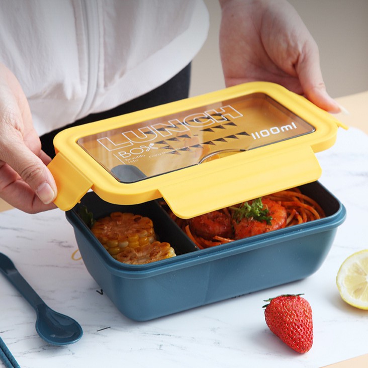 Hộp Đựng Cơm Văn Phòng Hộp Đựng Thức Ăn Giữ Nhiệt 2 Ngăn LUNCH BOX 1100ml - Tặng Kèm Bộ Đũa Muỗng | BigBuy360 - bigbuy360.vn