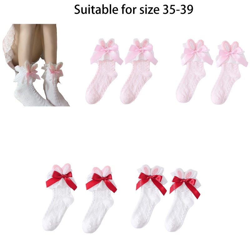 Youyo Vớ Lolita Mắt Cá Chân Phối Ren Đính Nơ Họa Tiết Hoa Ngọt Ngào Phong Cách Nhật Bản Cho Nữ