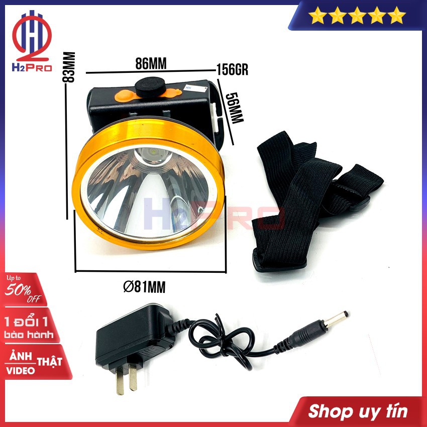 Đèn Pin Đội Đầu Siêu Sáng Led 100W A5, Đèn Pin Đội Đầu Pin Sạc 2400Mah Dùng 8-15H, Chịu Nước-Sáng Trắng-Vàng-H2Pro Tech