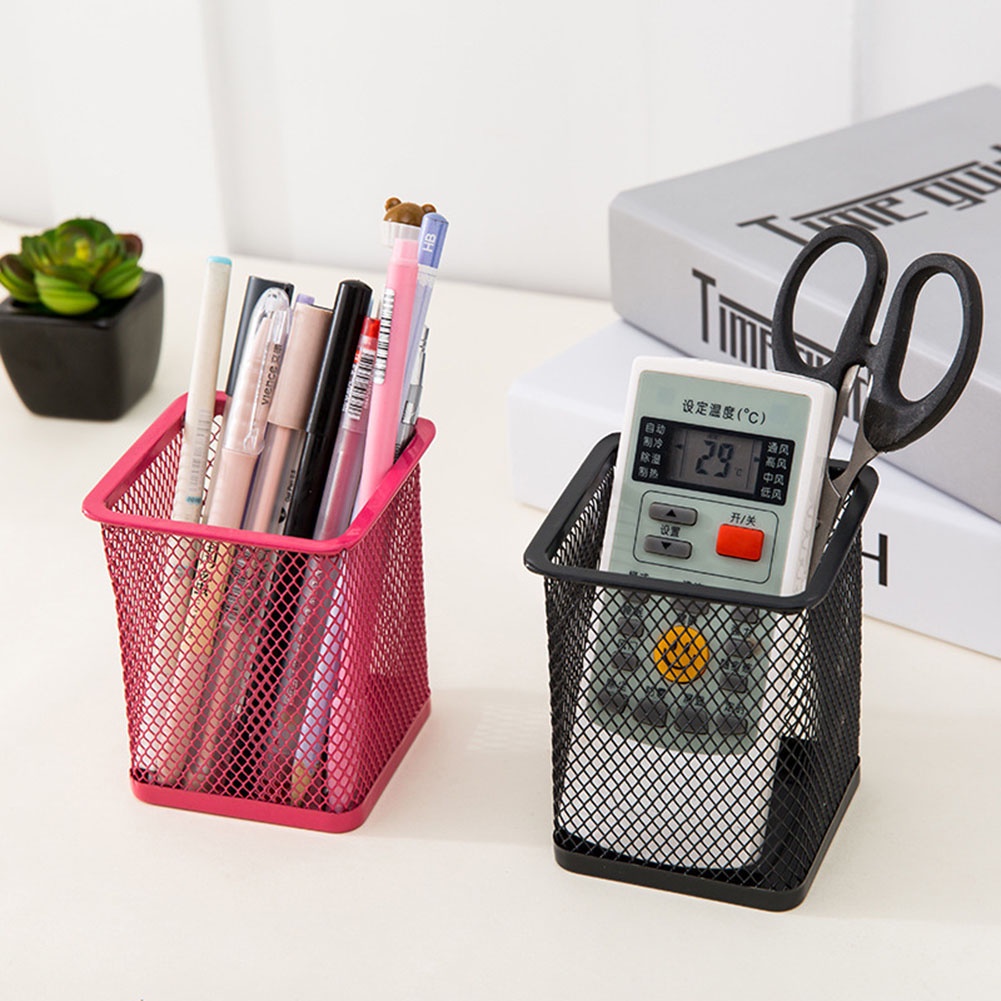 Mesh Metal Pen Pencil Brush Pot Holder Storage Container Office Desk Organizer