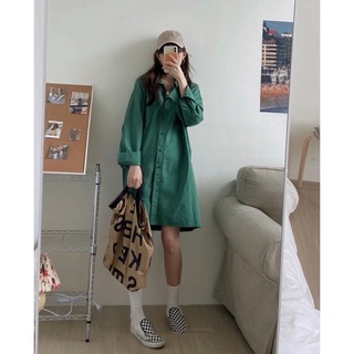 Váy sơ mi dài tay dáng trơn basic màu hàn quốc