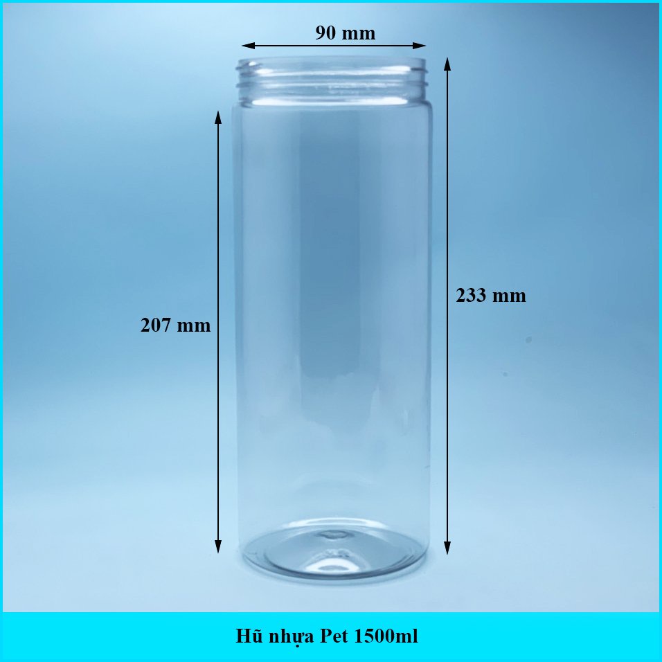 combo 10 Hũ nhựa, hộp nhựa PET dáng cao nắp nhôm/nắp nhựa 1500ml