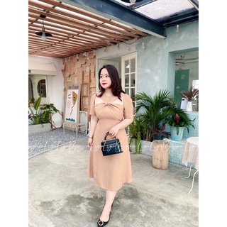 Váy Bigsize MiDi cổ xoắn 3 màu ( đen , nâu kem , trắng ) ( 58-95kg)