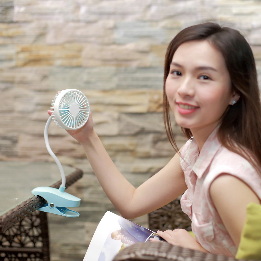 Quạt mini kẹp bàn hoặc nôi em bé có thể sạc lại tiện lợi và dễ thương kèm dây cáp USB | BigBuy360 - bigbuy360.vn