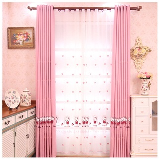 Rèm cửa vải thô thêu hình hello kitty - trang trí phòng cho bé xinh xắn - cản nắng tốt
