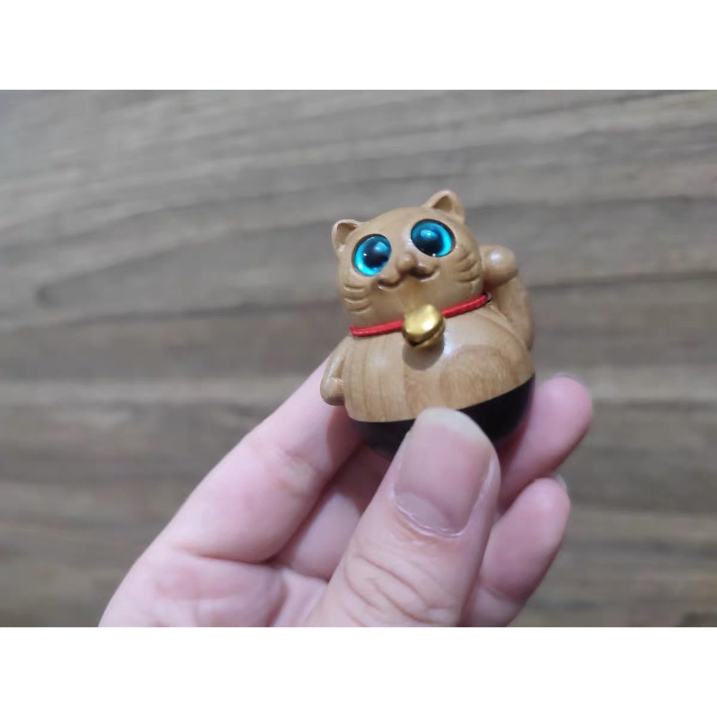 Mèo Gỗ Thần Tài; Phụ Kiện Chó Mèo Thú Cưng;  Mèo Lật Đật Khắc Gỗ May Mắn