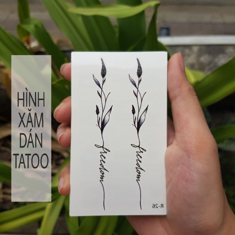 Hình xăm hoa cỏ chữ freedom r26. Xăm dán tatoo mini tạm thời, size &lt;10x6cm