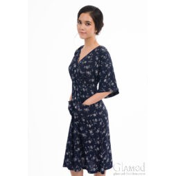 Đầm Glamod Kimono cài nút dáng suông Midi   G9.038_ xanh đen bông tím