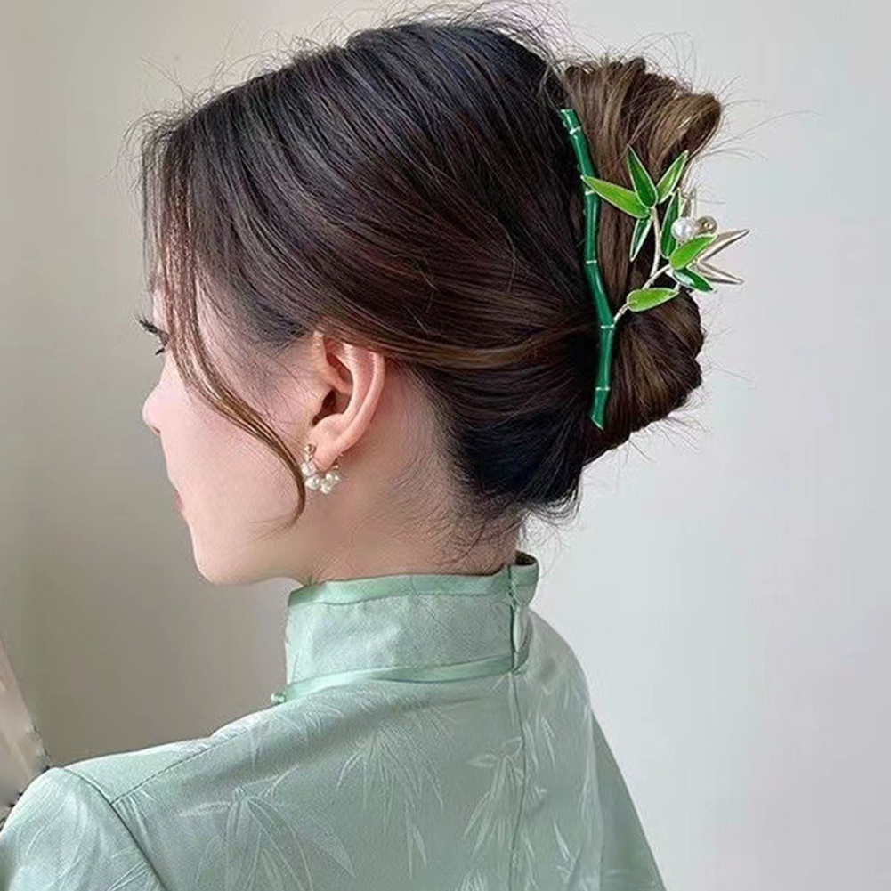 Kẹp Tóc Cá Mập Bằng Tre Và Kim Loại Màu Xanh Lá