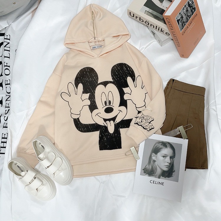 Set nỉ mickey mix chân váy  áo nỉ dày dặn, chân váy kaki loại 1