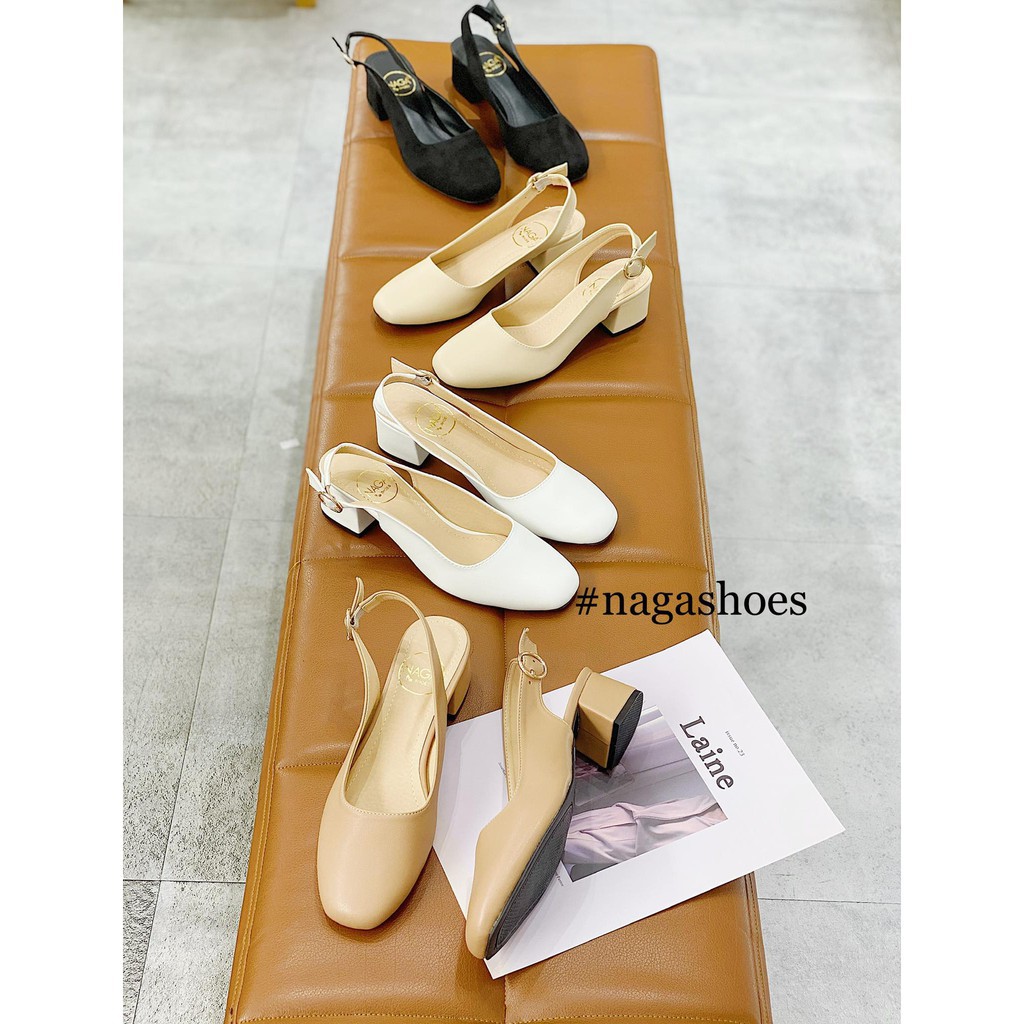 sandal Cao Gót NAGASHOES Mũi Vuông Khóa Tròn 5CM NAC73
