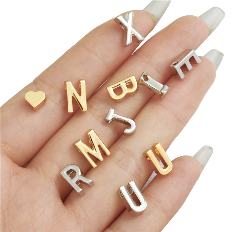 Bộ 5 mặt vòng cổ hợp kim kẽm mạ bạc hình trái tim khắc chữ cái A-Z dùng làm trang sức vòng đeo tay/vòng cổ