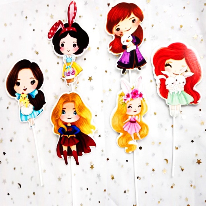 đồ trang trí bánh kem [FREESHIP] set cắm 6 cô công chúa