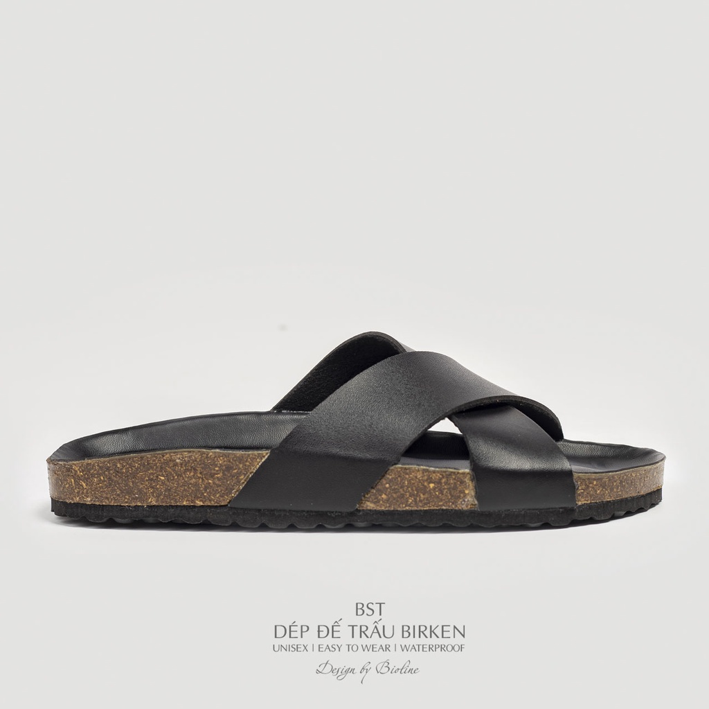 PUK03-CHỐNG NƯỚC - Dép đế trấu Birken chính hãng Bioline nam nữ Unisex, quai chéo, da PU cao cấp, dép công sở