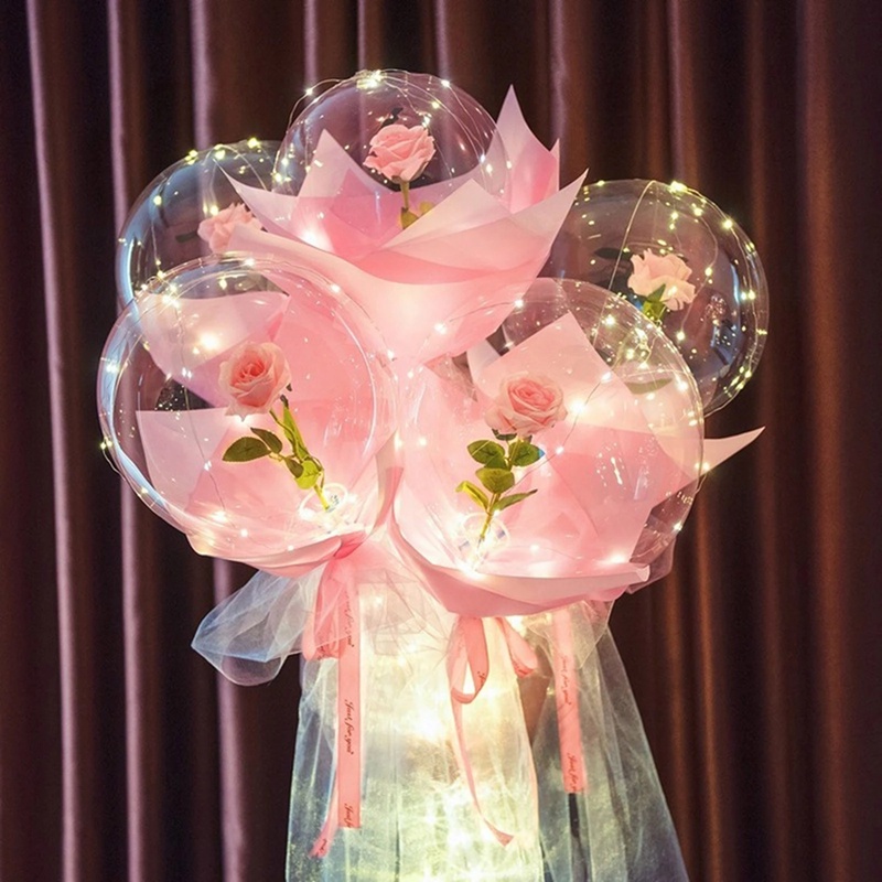 Bong Bóng Trong Suốt Có Tay Cầm Và Đèn Led Độc Đáo Trang Trí Tiệc Cưới/ Ngày Valentine