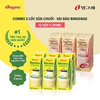 Combo 2 lốc sữa chuối –  vải & đào hàn quốc binggrae