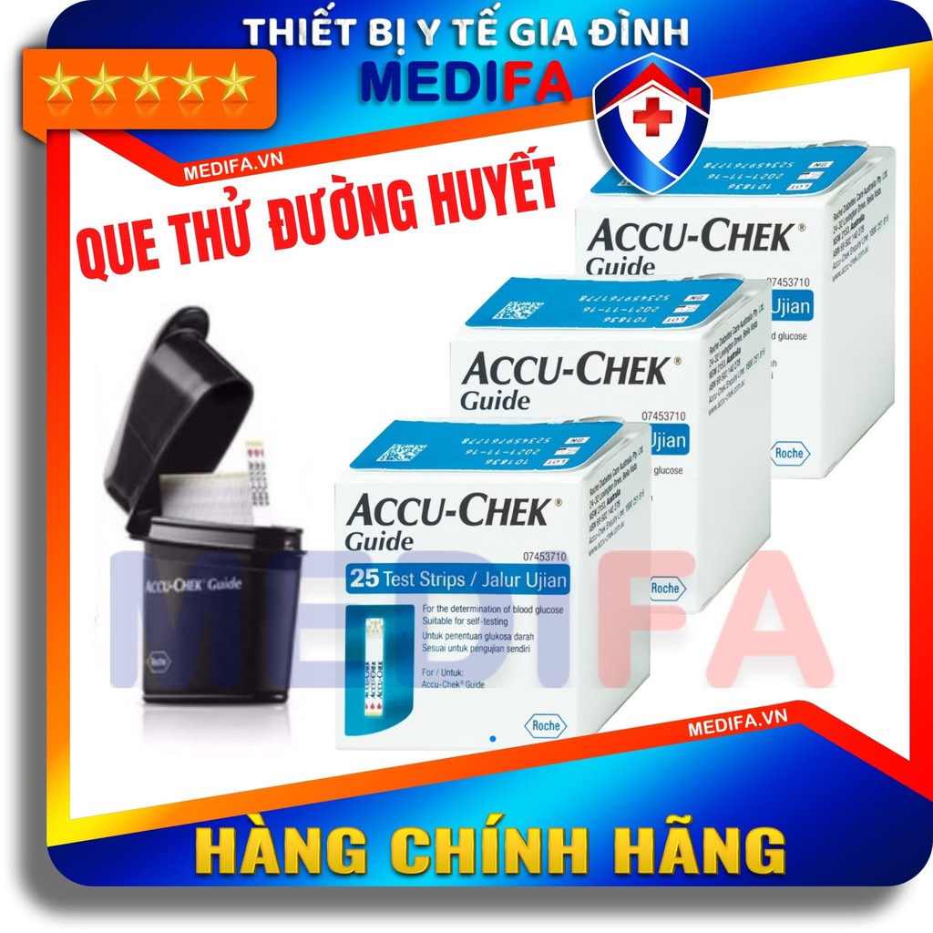 [Chính hãngSX tại Mỹ] Hộp 25 Que thử đường huyết Accu-Chek Guide, date xa, NK chính ngạch, tem niêm phong, tem phụ TV