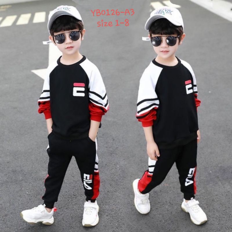 YB0126-A7 - Bộ da cá , bé trai, dài tay, màu đỏ phối đen , size bé 1t-8t - Hàng Made In Vietnam