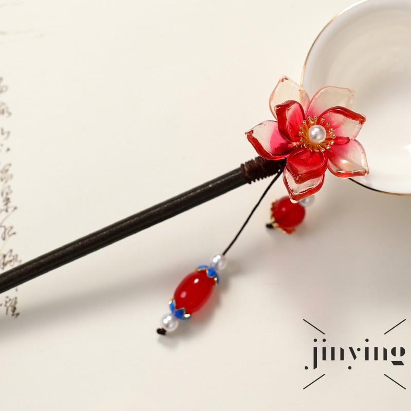 GETNOIVAS Trâm cài tóc hình hoa đính pha lê màu đỏ phong cách dân tộc cho nữ