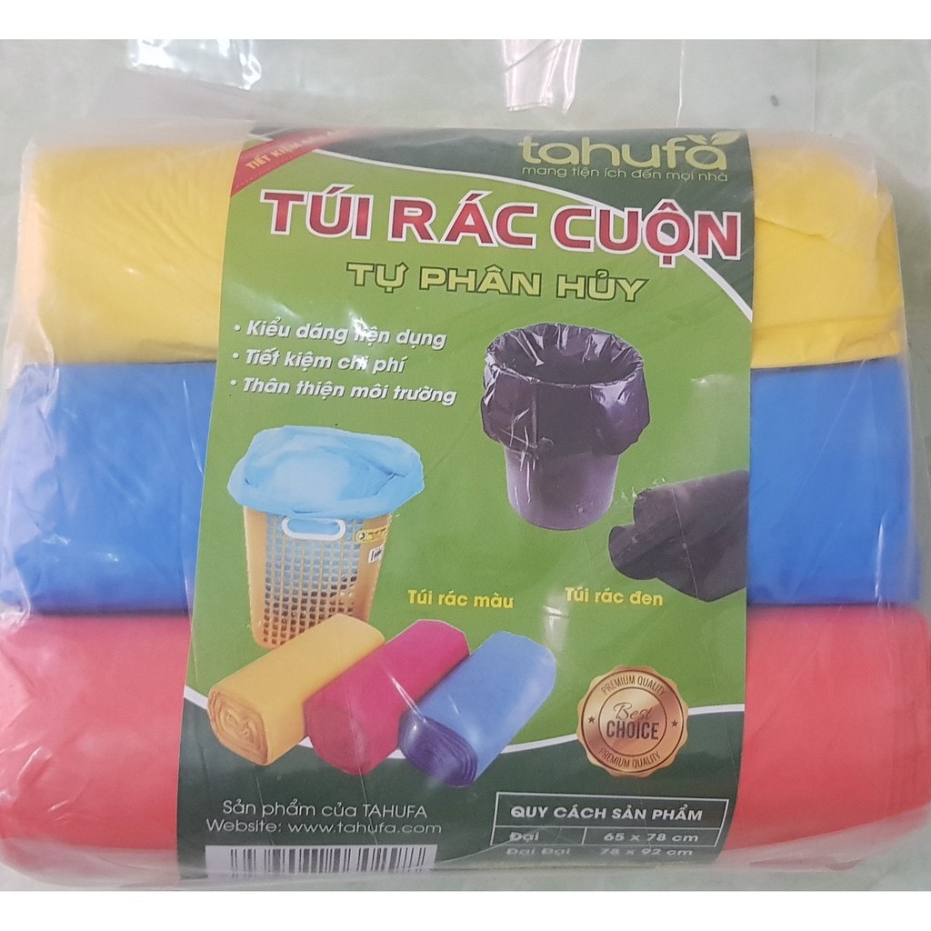 Combo 3 Cuộn Túi Rác Màu Tiết Kiệm Tự Phân Hủy Ecook - nhiều size