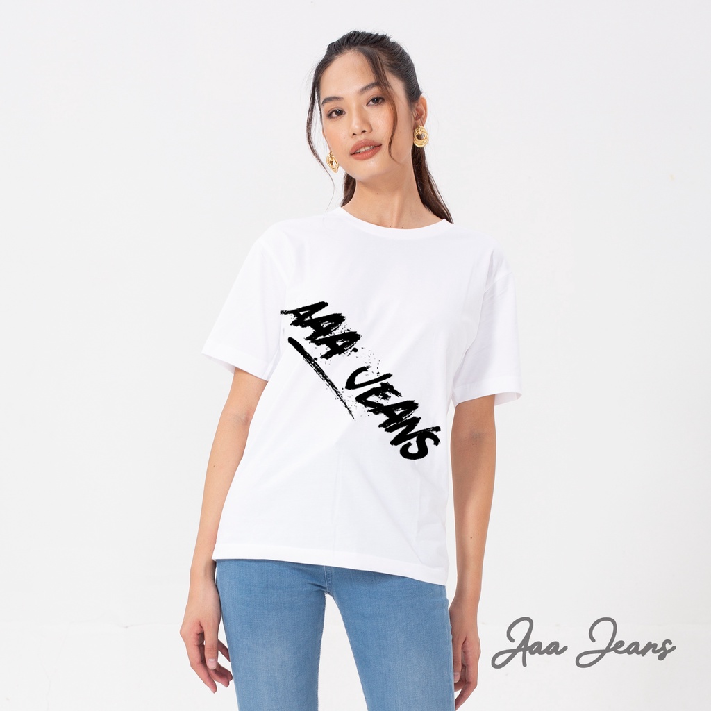 Áo Thun Nữ Cao Cấp Organic Cotton Màu Trắng Logo Aaa Jeans