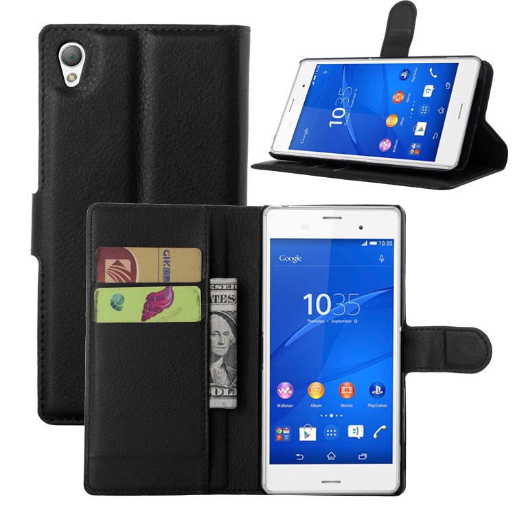 Bao da điện thoại gập kiêm ví sang trọng cho Sony L36H/C6603/Xperia Z /Z1 /Z2 /Z3 /Z4 /Z