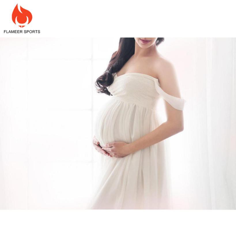 Đầm Maxi Hở Vai Thời Trang Cho Mẹ Bầu Chụp Ảnh