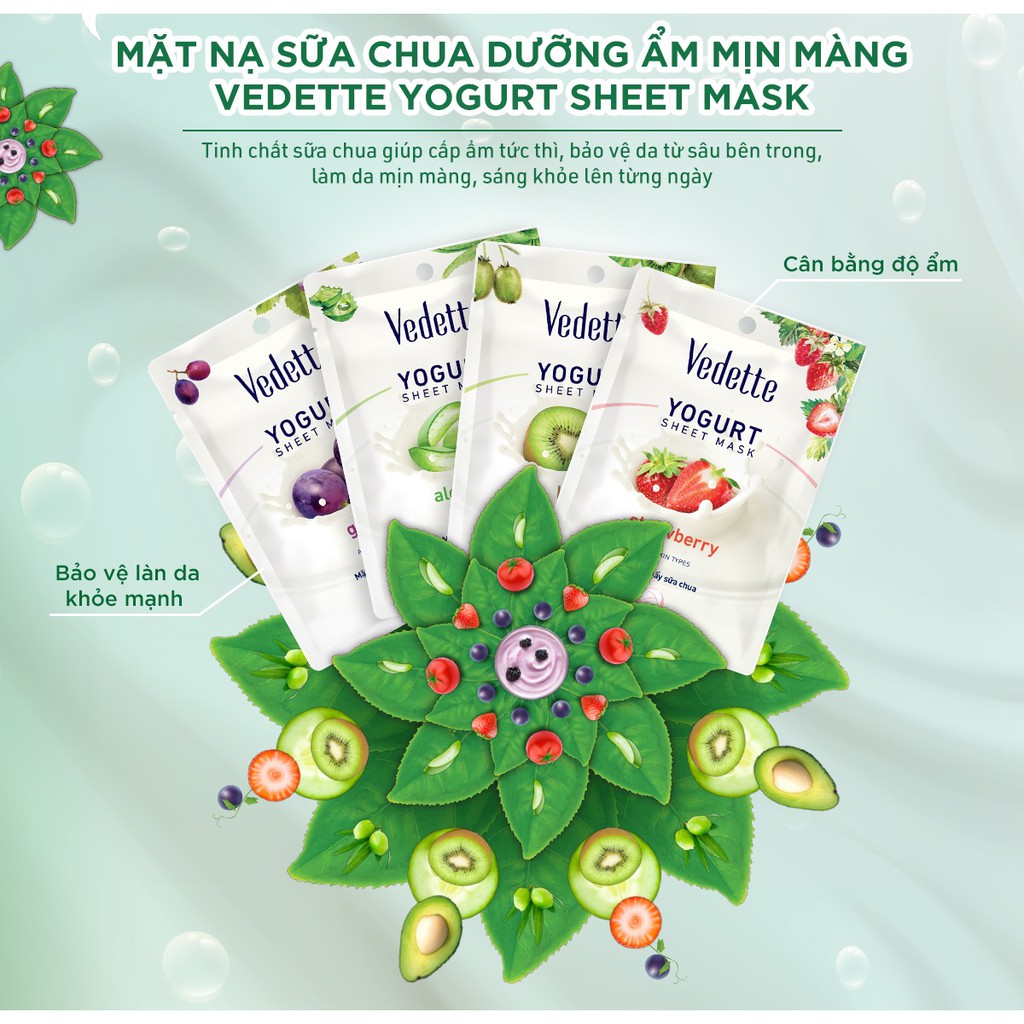 Mặt nạ giấy sữa chua Vedette Kiwi 22g - YOGURT SHEET MASK KIWI