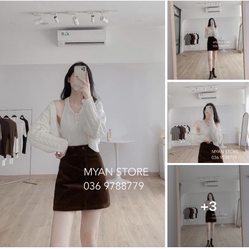 Set áo len cổ yếm 3 khuy + cardiagn len S092109