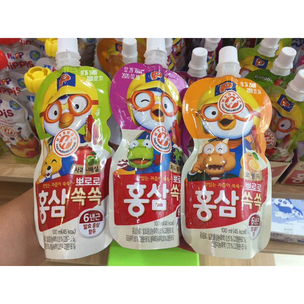 Nước Hồng Sâm Hoa Quả Pororo Gói 100ml ( Date 2021 )