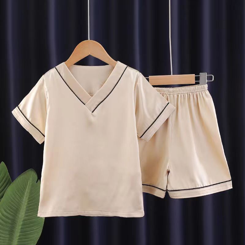 Bộ Đồ Ngủ Tay Ngắn Cổ Chữ V Bằng Lụa Thời Trang Dành Cho Trẻ Em
