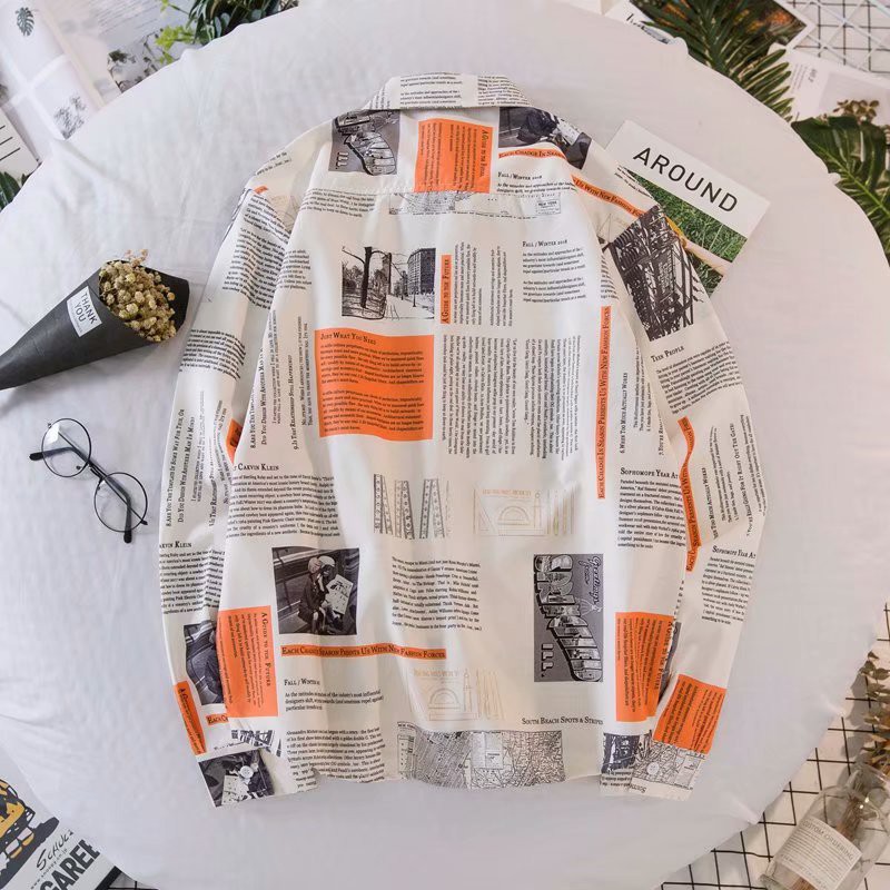 Áo Sơ Mi Tay Dài In Họa Tiết Tờ Báo Độc Đáo Cho Nam Nữ | BigBuy360 - bigbuy360.vn