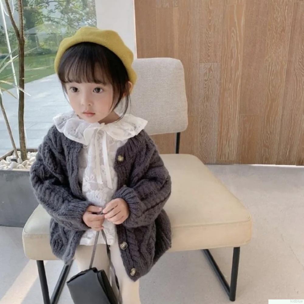 Áo khoác cardigan dệt kim tay dài cổ thuyền cài nút dễ thương thời trang thu đông cho bé gái 1-8 tuổi