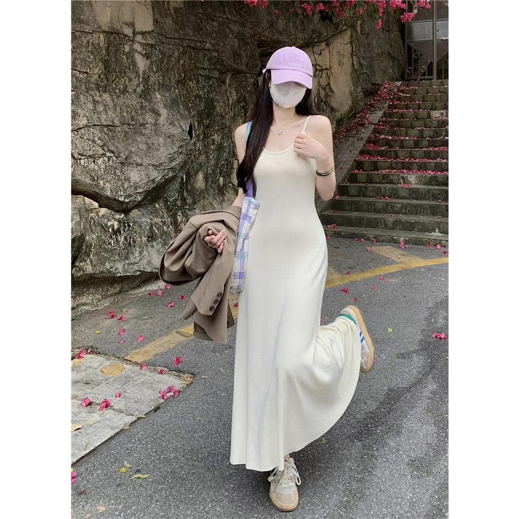 Đầm Hai Dây Dệt Kim Dáng Ôm Phong Cách Mùa Hè Mới 63367