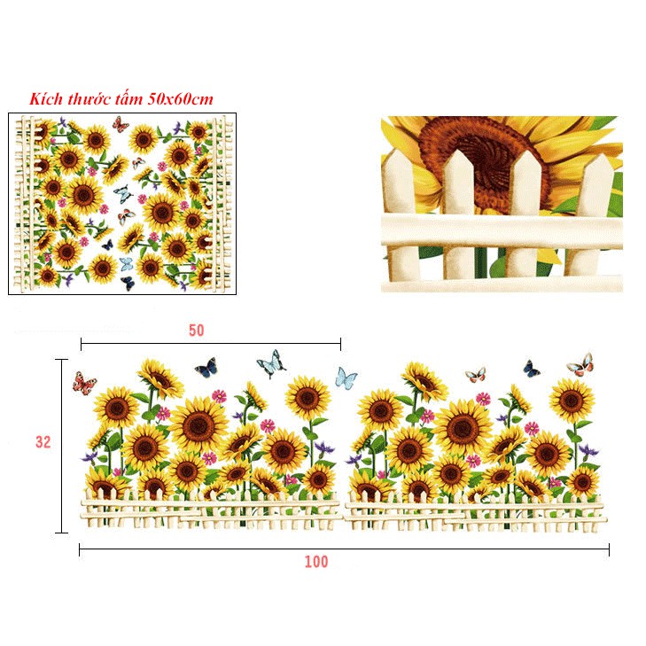 [MẪU HOA HƯỚNG DƯƠNG] Decal dán tường mẫu hoa lá siêu đẹp, tranh dán tường, tủ, cửa kính trang trí phòng ngủ,phòng khách