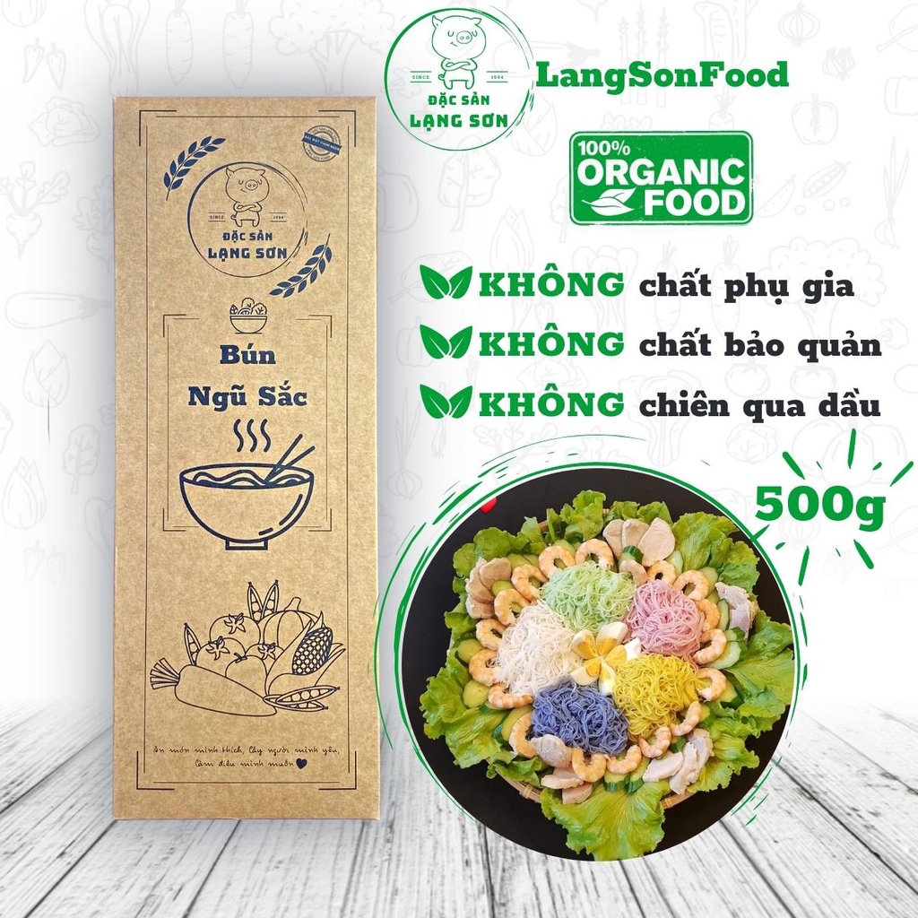 Bún gạo khô ngũ sắc eat clean giảm cân LangSonFood gồm ngô, gấc, đậu biếc, chùm ngây, gạo trắng sạch chuẩn gói 500g