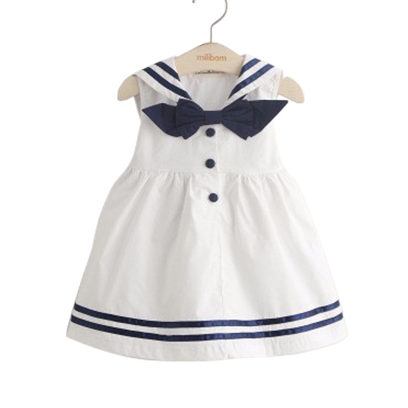 Đầm Sát Nách Cổ Thủy Thủ Vải Cotton Mềm Màu Trắng Dễ Thương Cho Bé Gái