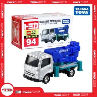 Xe cẩu mô hình Tomica Tomica No.94-9 Isuzu ELF Bridge Inspection car (Box) 158516 Fullbox Chính Hãng TakaraTomy