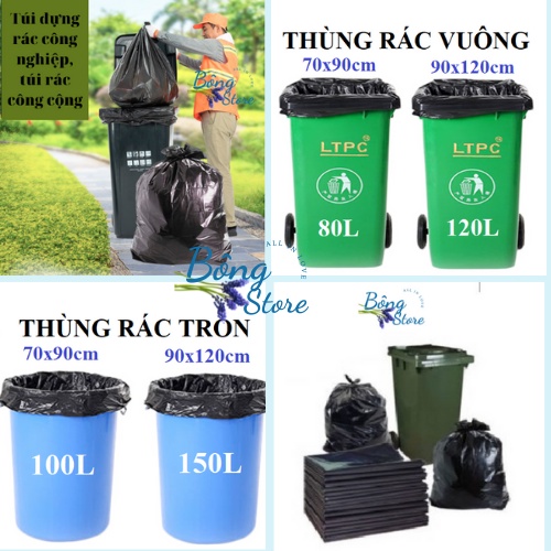 1kg Túi bọc rác Công Nghiệp PE bóng BONGSTORE, Bao đựng rác thải cuộn màu đen